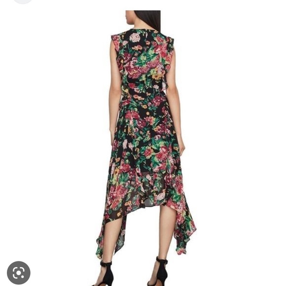 BCBGMaxAzria size 4 black floral sheer dress w/ cute button front detailing. - Picture 4 of 13